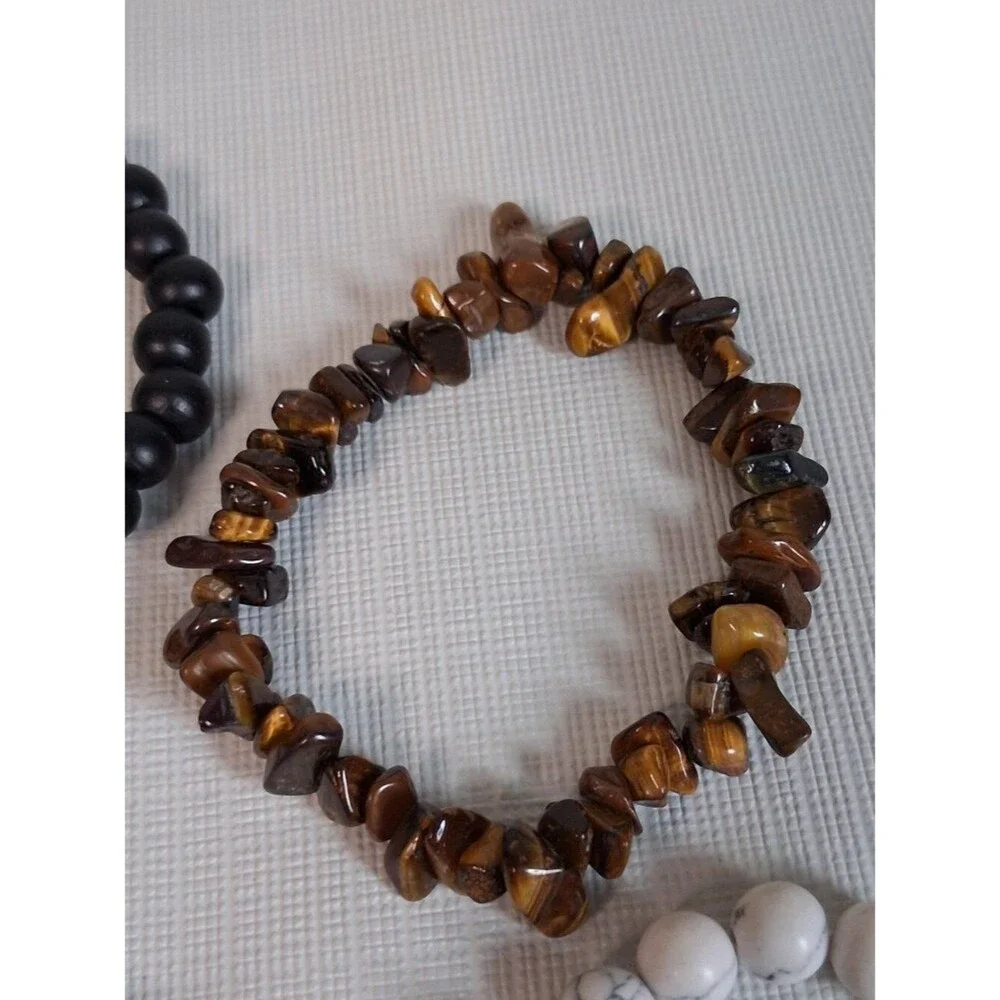 Tigers Eye Stretch Braided Sliding Knot Bundle of 4 Assorted Unisex Bracelets